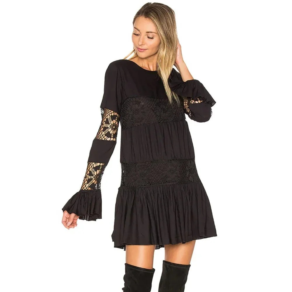 Tularosa Berkley Dabydoll Dress Womens Size‎ Small Black Bohemian Lace Crochet